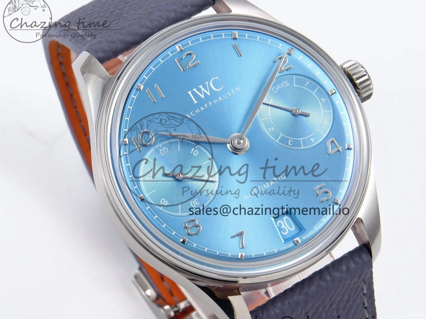 MIROTIME 0601 Lightweight Portugieser Automatic SS IW501708 APSF 1:1 Best Edition Light Blue Dial on Gray Leather Strap A 7012